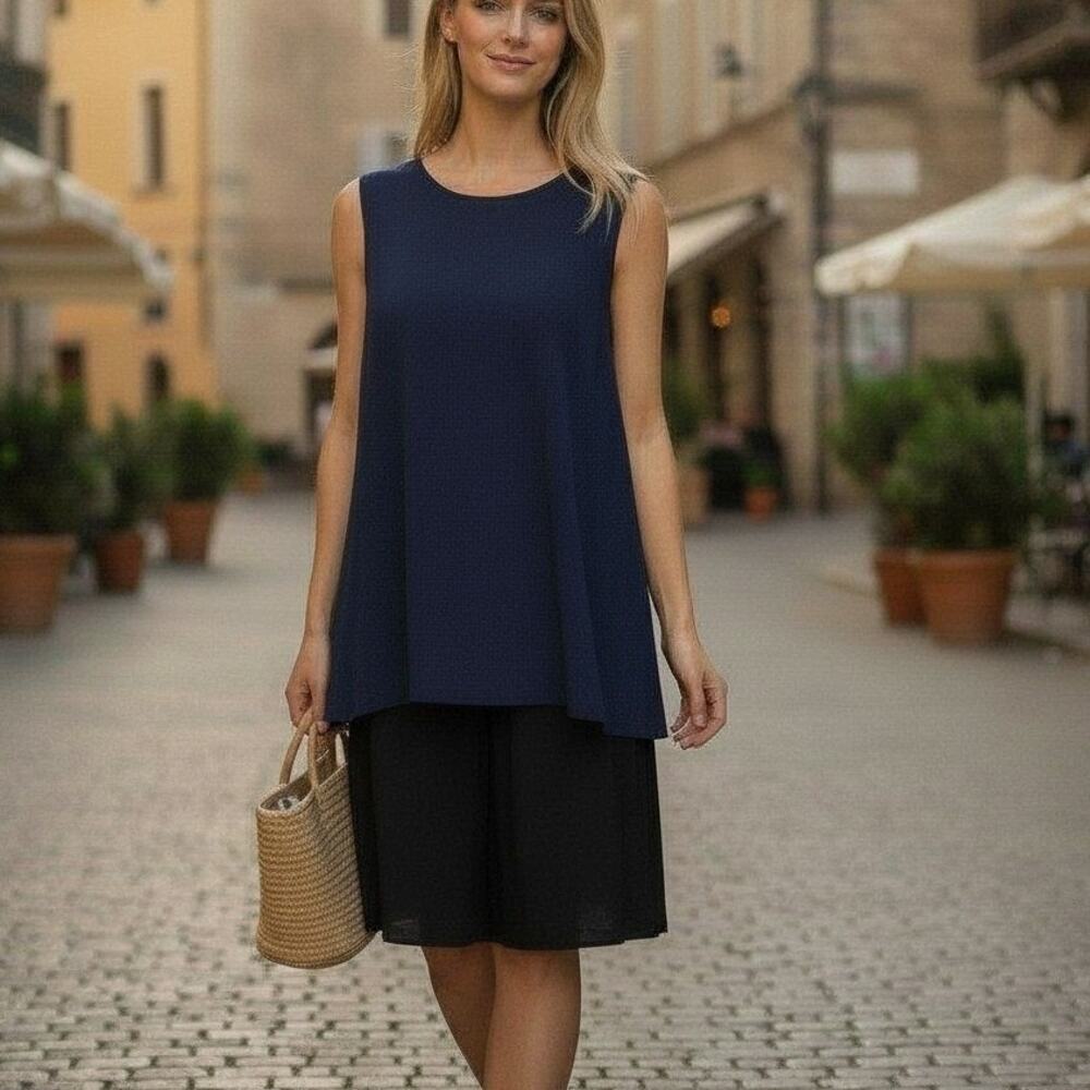 Oscar De La Renta Two Tone Dress Navy Black Fall 2020‎ Collection Draped Sz 10